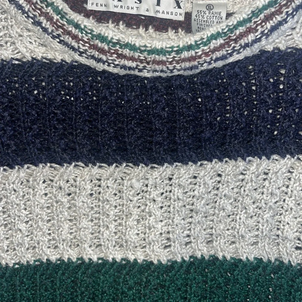 VTG Basix Fenn Wright & Manson Mens XL Striped Chunky Knit Ramie Cotton Sweater